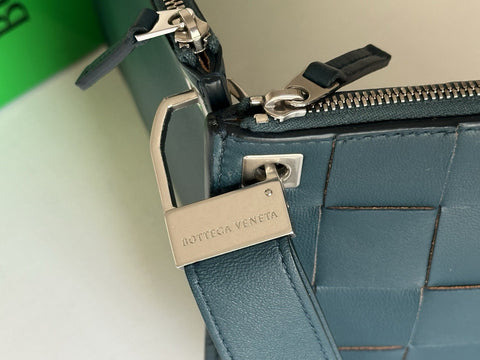 Bottega Venera Petrol Blue Leather Double Pouch with Clutch IT 574049 NWT $990