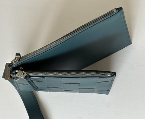Bottega Venera Petrol Blue Leather Double Pouch with Clutch IT 574049 NWT $990