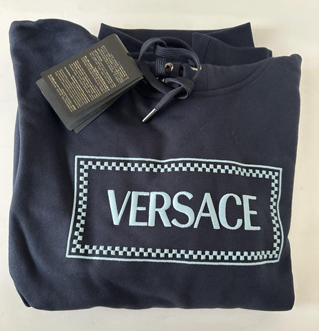 Versace Embroidered Blue Cotton Sweatshirt with Hoodie XL 1012564 IT NWT $1325