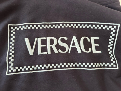 Versace Embroidered Blue Cotton Sweatshirt with Hoodie XL 1012564 IT NWT $1325