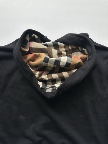 Burberry Talley Logo Checked Sweatshirt with Hoodie Black S 8084391 NWT $760