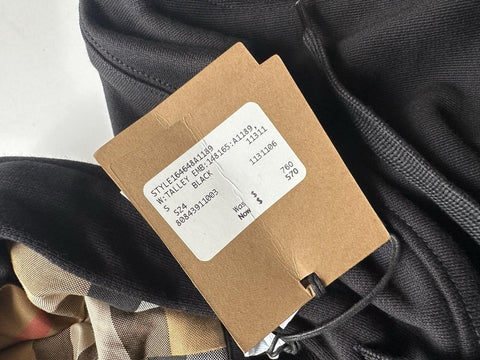 Burberry Talley Logo Checked Sweatshirt with Hoodie Black S 8084391 NWT $760
