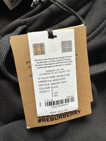 Burberry Talley Logo Checked Sweatshirt with Hoodie Black S 8084391 NWT $760