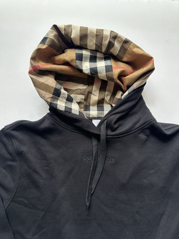 Burberry Talley Logo Checked Sweatshirt with Hoodie Black S 8084391 NWT $760