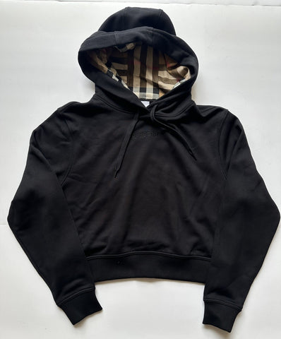 Burberry Talley Logo Checked Sweatshirt with Hoodie Black S 8084391 NWT $760