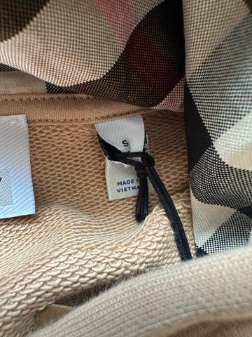 Burberry Talley Logo Checked Sweatshirt with Hoodie Soft Fawn S 8084392 NWT $760