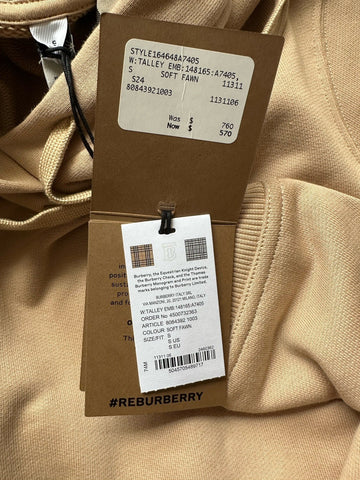 Burberry Talley Logo Checked Sweatshirt with Hoodie Soft Fawn S 8084392 NWT $760