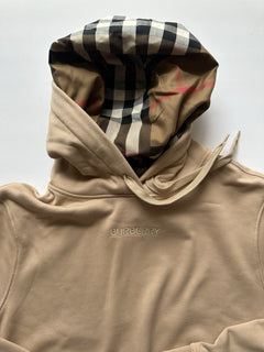 Burberry Talley Logo Checked Sweatshirt with Hoodie Soft Fawn S 8084392 NWT $760