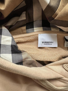 Burberry Talley Logo Checked Sweatshirt with Hoodie Soft Fawn M 8084392 NWT $760