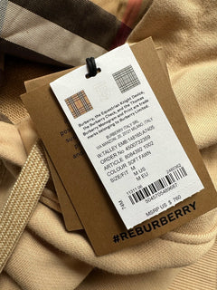 Burberry Talley Logo Checked Sweatshirt with Hoodie Soft Fawn M 8084392 NWT $760