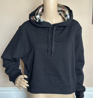 Burberry Talley Logo Checked Sweatshirt with Hoodie Black M 8084391 NWT $760