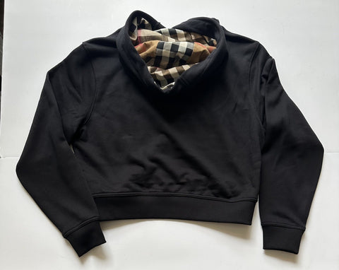 Burberry Talley Logo Checked Sweatshirt with Hoodie Black M 8084391 NWT $760