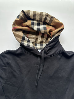 Burberry Talley Logo Checked Sweatshirt with Hoodie Black M 8084391 NWT $760