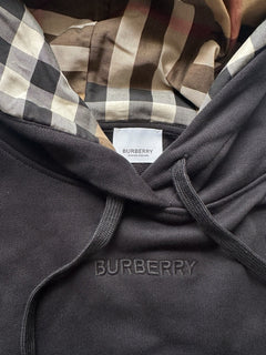 Burberry Talley Logo Checked Sweatshirt with Hoodie Black M 8084391 NWT $760