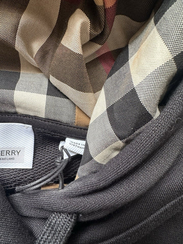 Burberry Talley Logo Checked Sweatshirt with Hoodie Black M 8084391 NWT $760