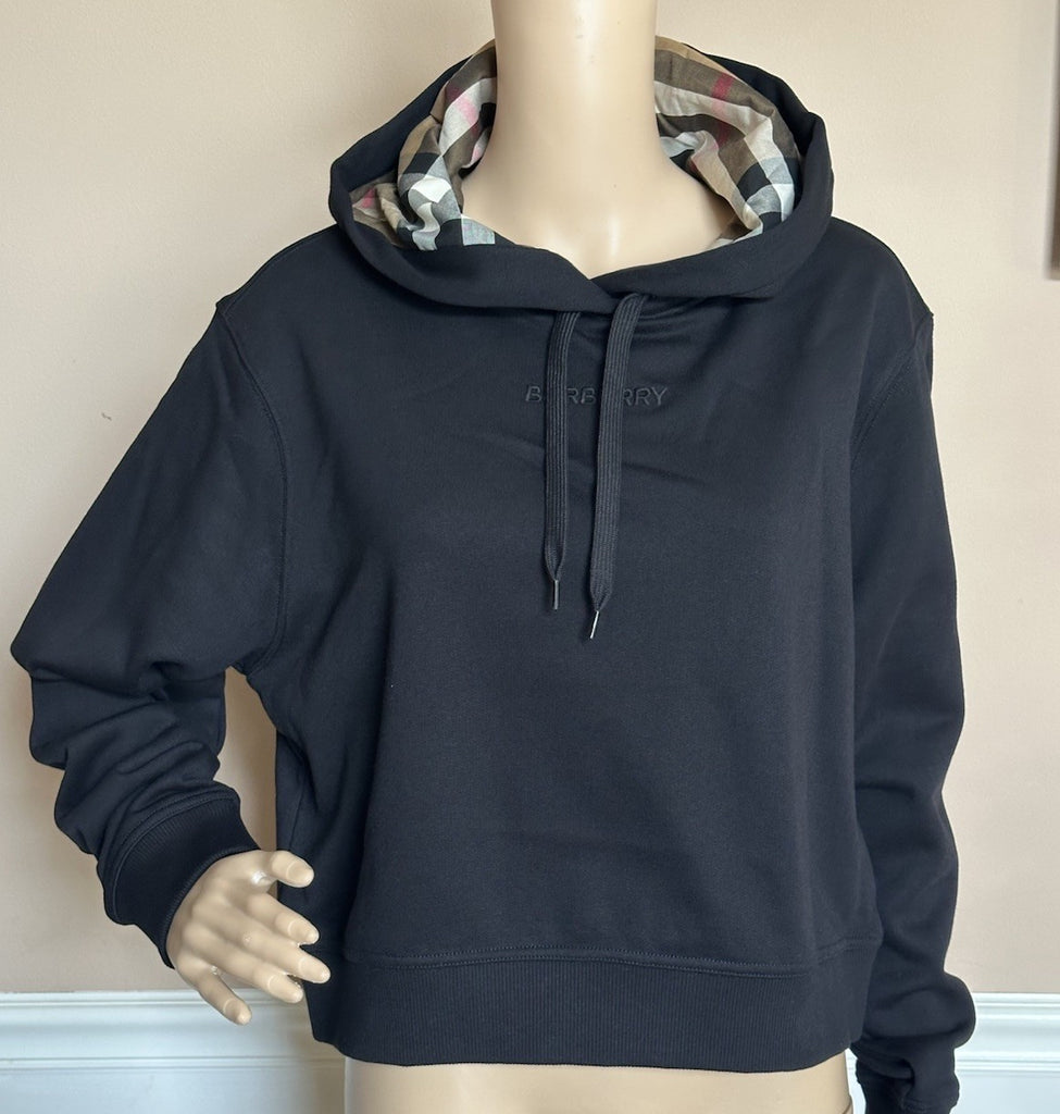 Burberry Talley Logo Checked Sweatshirt with Hoodie Black L 8084391 NWT $760