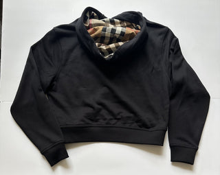 Burberry Talley Logo Checked Sweatshirt with Hoodie Black L 8084391 NWT $760