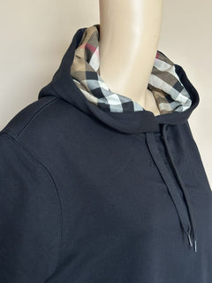 Burberry Talley Logo Checked Sweatshirt with Hoodie Black L 8084391 NWT $760