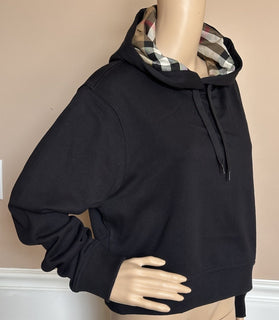 Burberry Talley Logo Checked Sweatshirt with Hoodie Black L 8084391 NWT $760