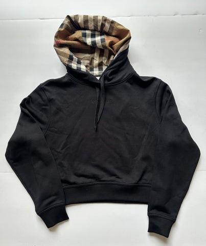 Burberry Talley Logo Checked Sweatshirt with Hoodie Black L 8084391 NWT $760