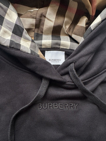 Burberry Talley Logo Checked Sweatshirt with Hoodie Black L 8084391 NWT $760