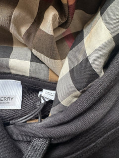Burberry Talley Logo Checked Sweatshirt with Hoodie Black L 8084391 NWT $760