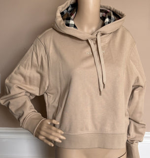 Burberry Talley Logo Checked Sweatshirt with Hoodie Soft Fawn L 8084392 NWT $760