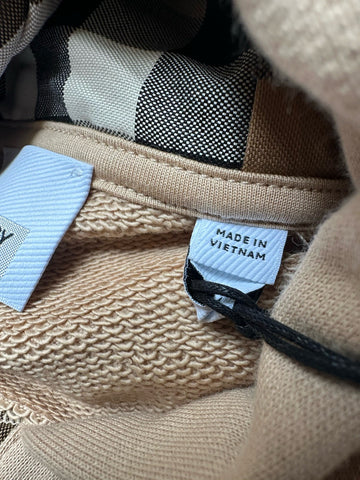 Burberry Talley Logo Checked Sweatshirt with Hoodie Soft Fawn L 8084392 NWT $760