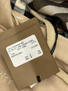 Burberry Talley Logo Checked Sweatshirt with Hoodie Soft Fawn L 8084392 NWT $760