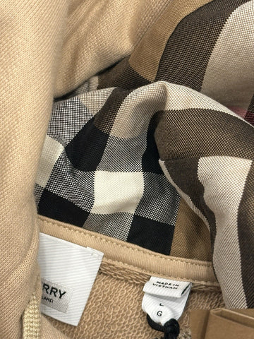 Burberry Talley Logo Checked Sweatshirt with Hoodie Soft Fawn L 8084392 NWT $760