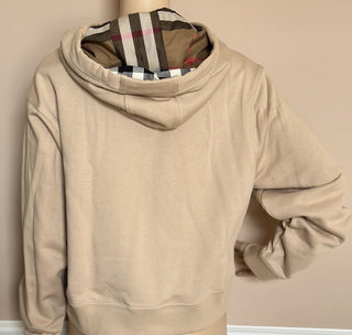 Burberry Talley Logo Checked Sweatshirt with Hoodie Soft Fawn L 8084392 NWT $760