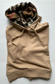 Burberry Talley Logo Checked Sweatshirt with Hoodie Soft Fawn L 8084392 NWT $760