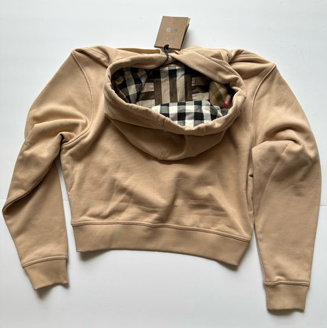 Burberry Talley Logo Checked Sweatshirt with Hoodie Soft Fawn L 8084392 NWT $760