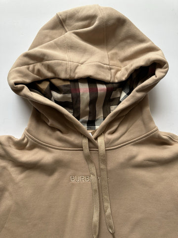 Burberry Talley Logo Checked Sweatshirt with Hoodie Soft Fawn L 8084392 NWT $760