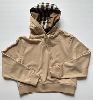 Burberry Talley Logo Checked Sweatshirt with Hoodie Soft Fawn L 8084392 NWT $760