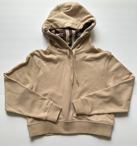 Burberry Talley Logo Checked Sweatshirt with Hoodie Soft Fawn L 8084392 NWT $760