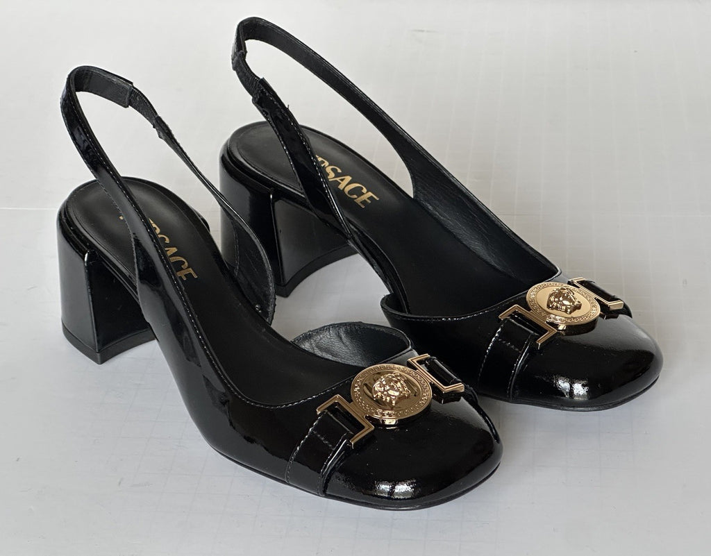 Versace Medusa Head Sling Back Patent Leather Black Shoes 6.5 US 1014619 NIB
