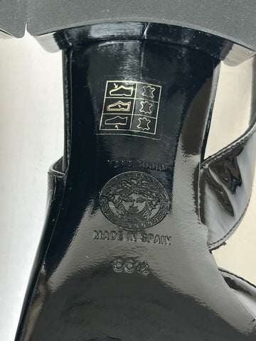 Versace Medusa Head Sling Back Patent Leather Black Shoes 6.5 US 1014619 NIB