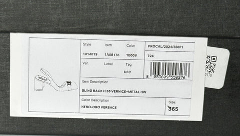 Versace Medusa Head Sling Back Patent Leather Black Shoes 6.5 US 1014619 NIB