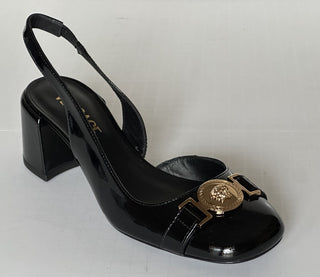 Versace Medusa Head Sling Back Patent Leather Black Shoes 6.5 US 1014619 NIB