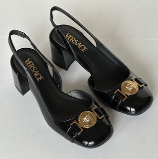 Versace Medusa Head Sling Back Patent Leather Black Shoes 6.5 US 1014619 NIB