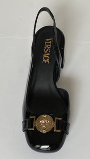 Versace Medusa Head Sling Back Patent Leather Black Shoes 6.5 US 1014619 NIB