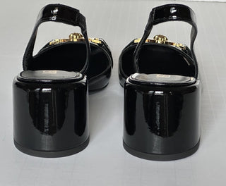 Versace Medusa Head Sling Back Patent Leather Black Shoes 6.5 US 1014619 NIB