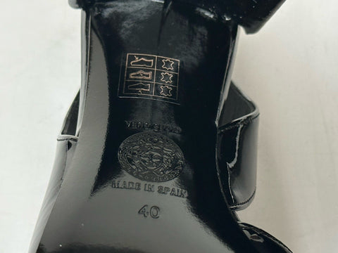 Versace Medusa Head Sling Back Patent Leather Black Shoes 10 US (40) 1014619 NIB