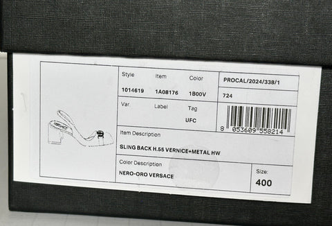 Versace Medusa Head Sling Back Patent Leather Black Shoes 10 US (40) 1014619 NIB