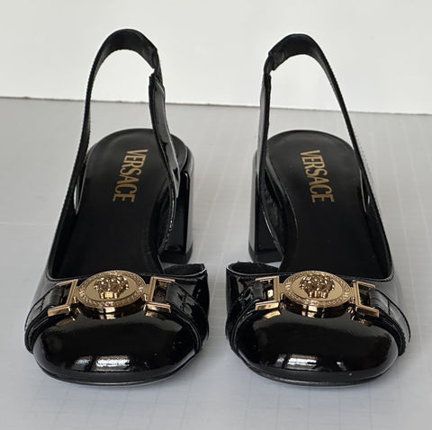 Versace Medusa Head Sling Back Patent Leather Black Shoes 10 US (40) 1014619 NIB
