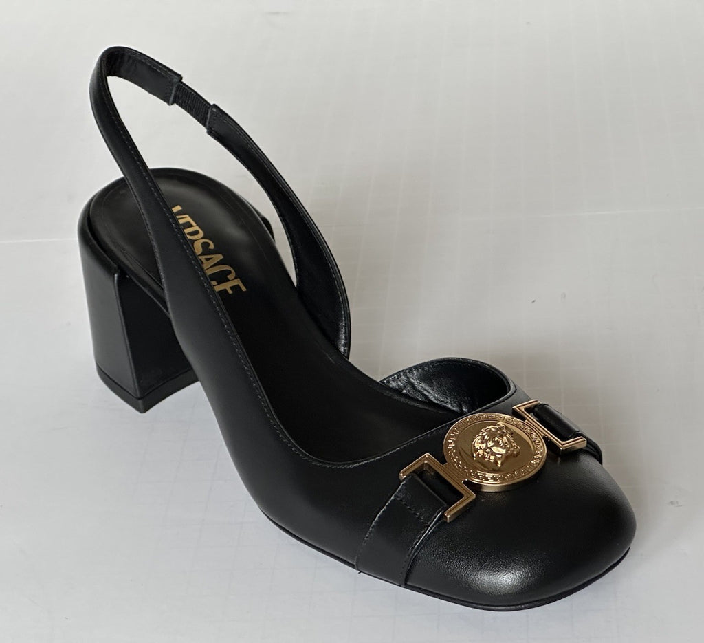 Versace Medusa Head Sling Back Calf Leather Black Shoes 10 US 1014619 NIB $1000