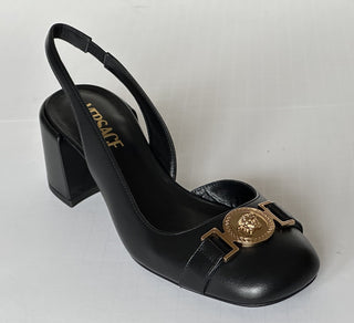 Versace Medusa Head Sling Back Calf Leather Black Shoes 10 US 1014619 NIB $1000