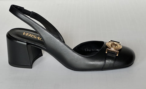 Versace Medusa Head Sling Back Leather Black Shoes 10.5 US 1014619 NIB $1000