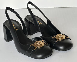 Versace Medusa Head Sling Back Calf Leather Black Shoes 10 US 1014619 NIB $1000